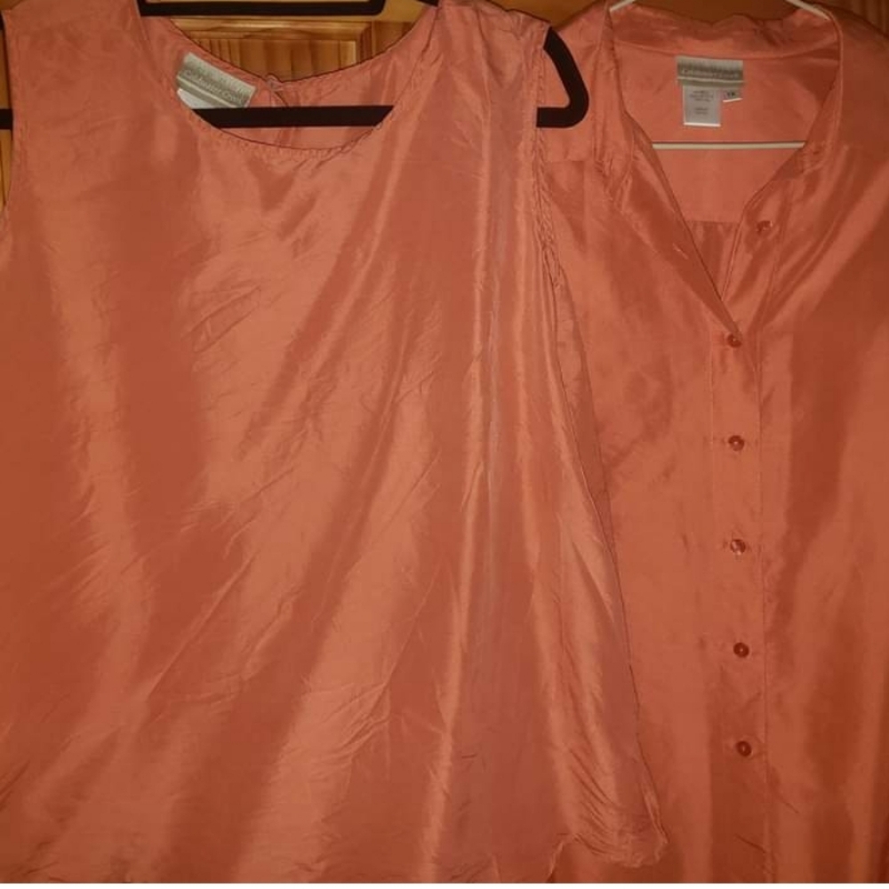 Coldwater creek 2 pc blouse and matching tank top silk Orange sz 1x